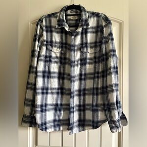 Men's Blue and White Plaid Casual Button Down Shirt